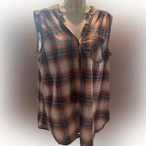 ⭐ Always Indigo Red & Blue Plaid Sleeveless Top